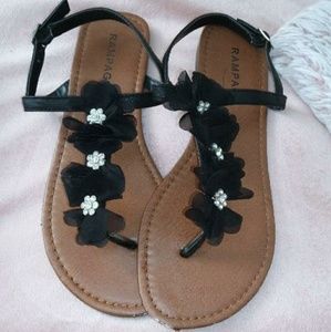 Black Flower Rhinestone Stone Sandals